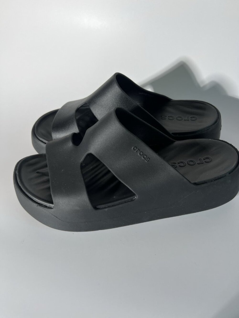 Crocs Black Platform Slides Comfort Sandals Womens W8 - Picture 7 of 14